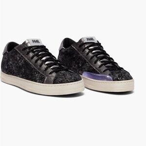 P448 Women's Black Velvet Sneakers with Purple Accent
